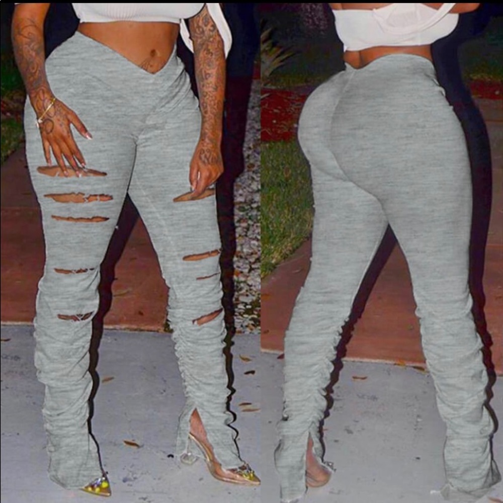 GREY DISTRESSED PANTS NWOT - Picture 1 of 6